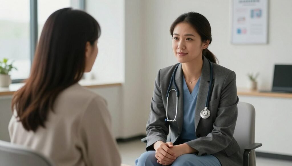 Undiagnosed ADHD in Women: 15 Signs You Shouldn't Ignore 5 A professional and inviting clinical setting in the United States, showing a supportive female healthcare provider listening intently to a woman during a consultation, soft natural lighting, high resolution, realistic style.