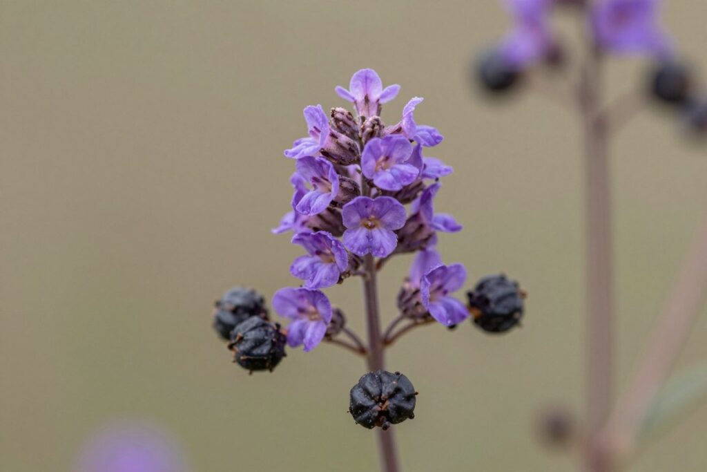 Chasteberry Vitex agnus-castus plant with dried berries for PMDD treatment