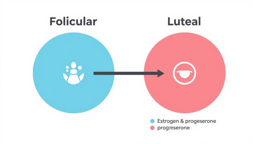 Medical illustration showing the menstrual cycle phases with highlighted luteal phase when PMDD symptoms occur