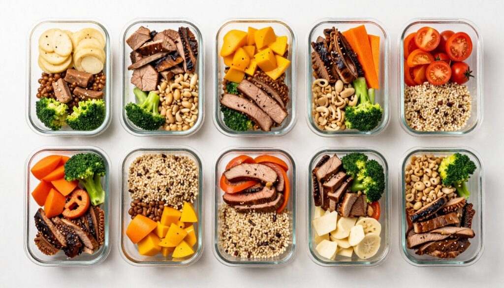 Week-long meal prep containers showing balanced anti-inflammatory meals