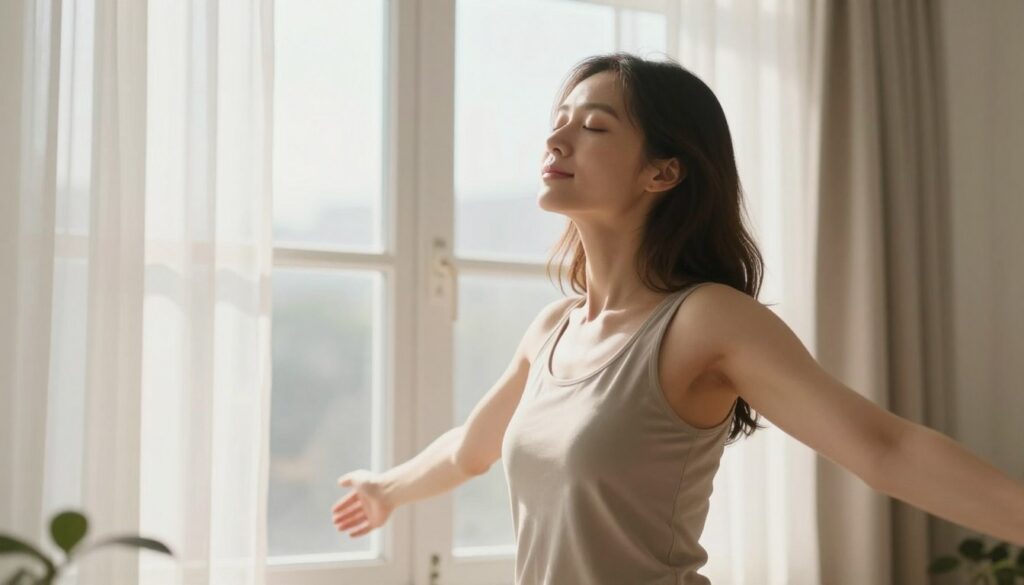 Woman experiencing vitamin d for pmdd relief through sunlight exposure