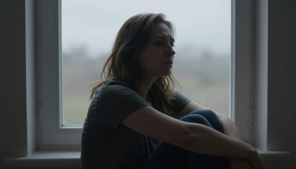 Woman showing symptoms of vitamin D deficiency affecting mood