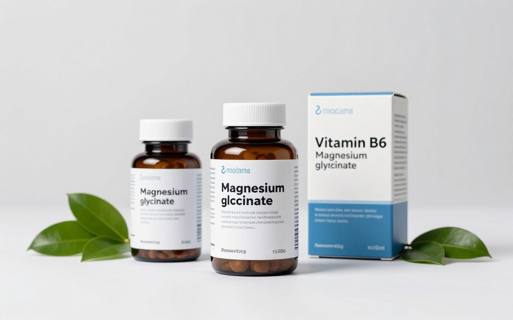 Zinc, magnesium, and vitamin B6 supplements arranged together